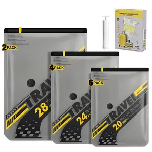 WellMall 12 Pack Travel Vacuum Bags with Pump,Vacuum Seal Bags for Clothing Travel, Space Saver vacuum storage bags for Clothes, Blankets & Luggage Organization