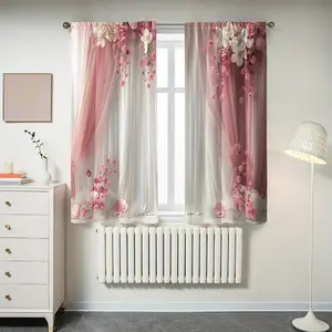 Romantic Floral Digital Print Polyester Curtains, Rose Flower Pattern, Princess Style Bedroom Living Room Half Light Blocking Drapes