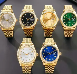 Miniature Universe Classic Dials in Gold Black Green Blue with Gold Circular Bezel 40mm Gold Stainless Steel Bracelet Simple Elegant Mechanical Watch