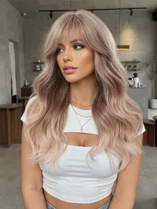 High-Quality 20 Inch Wave Long Curly Wig with Bangs, Soft Heat Resistant Fiber Synthetic, Perfect for Women Daily Festival Parties, Synthetic Curly Wavy