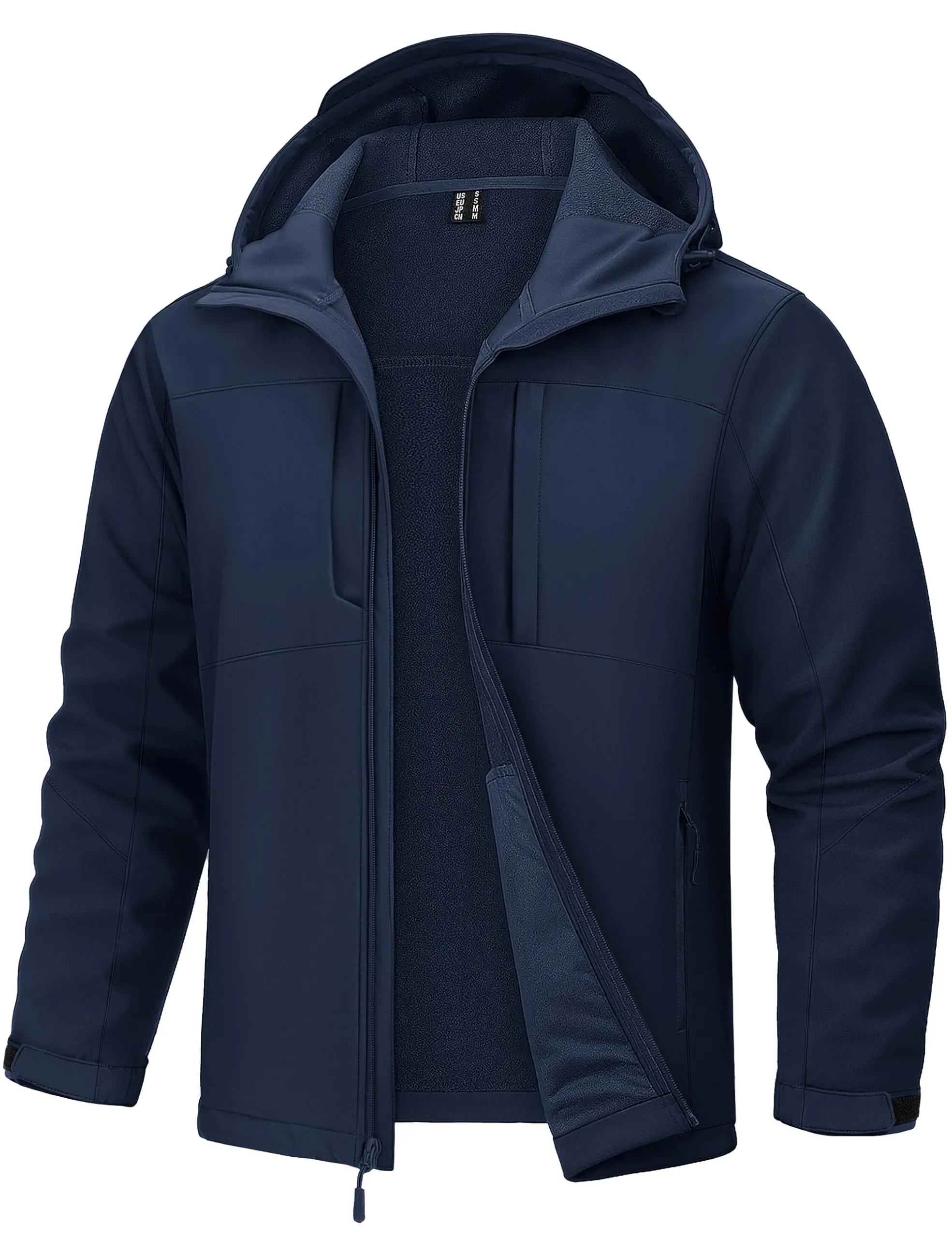 Men's Hooded Softshell Waterproof Fleece Lined Lightweight Jackets | Full zip up, multi-pockets, adjustable hood, cuffs design | Windbreaker | For rain, hiking, camping