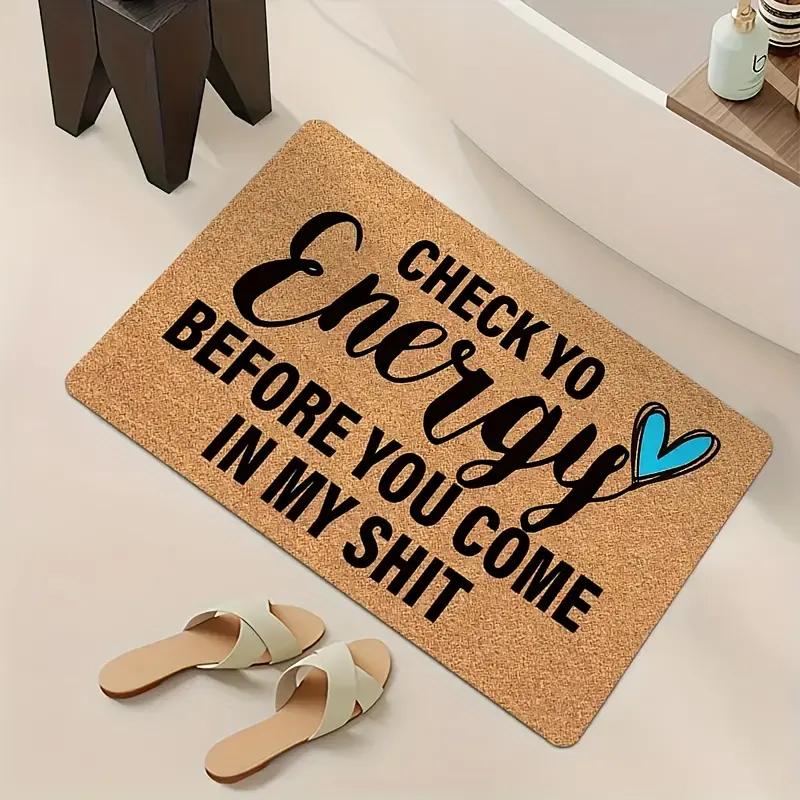 Fun "Check Your Energy Before Entering" Welcome Mat - Non-slip rubber base, suitable for both indoor and outdoor use, humorous foyer/front door/terrace entrance mat -