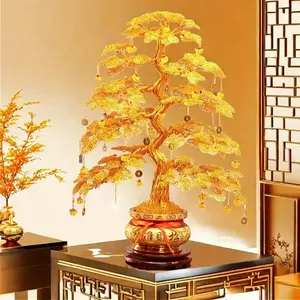 1pc Hand Woven Money Tree, Foyer Wealth Tree Decoration, TV Wine Cabinet Light Luxury Decoration, Chinese Style Wealth Attracting Living Room Money Tree, High-end Handicrafts, Housewarming New Home Opening Gifts
