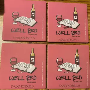 Well Red Tile Coasters Set of 4 Tableware Printed Non-Slip Glossy Finish Cork-Backed Stone Coasters for Paso Robles Wine Country