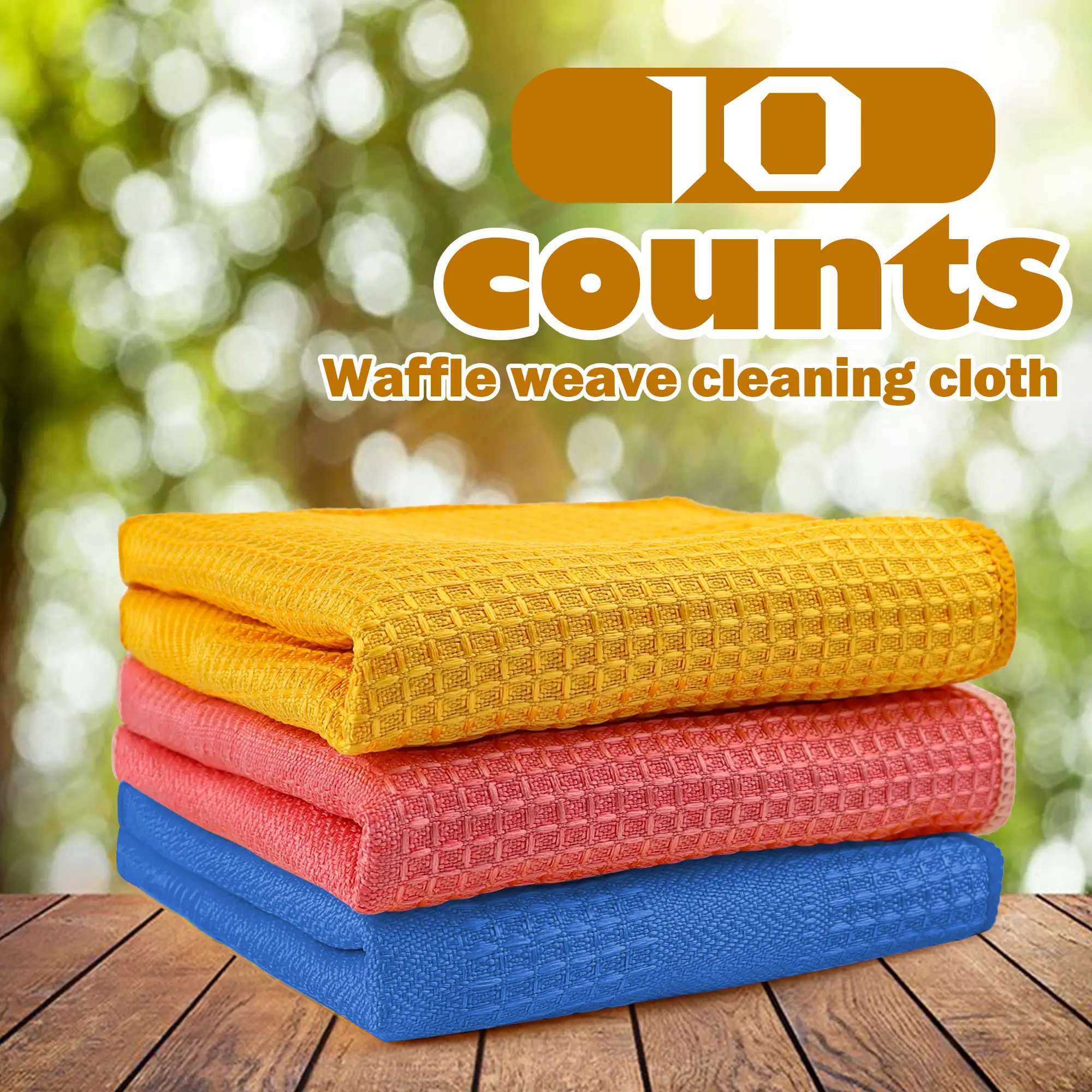 10 Counts Waffle Weave Kitchen Dish Towels with 100% Cotton, Super Absorbent Quick Drying Ultra Soft Cleaning Towel, Random Color