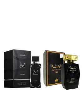 Lattafa Hayaati Black + Raghba Men's Scented Fragrance Bundle, 3.4 fl oz Alcohol Base Per Bottle, Fruity-Spicy Cinnamon & Citrus-Woody Notes, Daily Wear