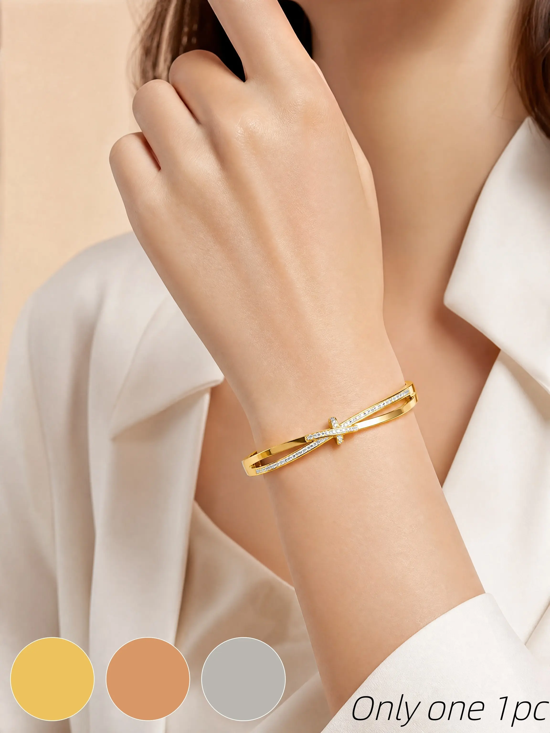 Rhinestone Bangle Bracelet, Bracelets Jewelry, Stainless Steel, 18k Plating, Rose/gold/silver Tone, Heart Knot Design, Waterproof, Stackable, Gift for Her, Heart Lock Bracelet, Bracelets Bangles
