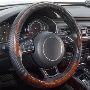 Wood Grain Steering Wheel Cover Black Universal Microfiber Leather, Suitable for 14 1/2-15 inch Comfortable Anti-Slip, Good Breathable and Odorless Car Steering Wheel Cover