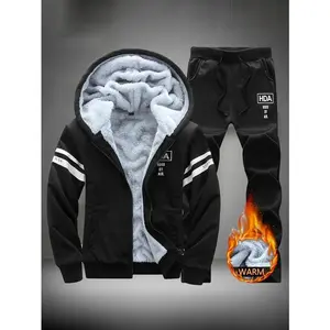 Men's Winter Thick Warm Hooded Sweatshirt And Pants Two-Piece Casual Set