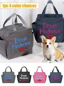 Reusable Dog First Aid Kit Bag, Multi-Pocket Design, Medicine Box, Bottle, Capsule, Syringe Pattern, Portable Vet Supplies Organizer