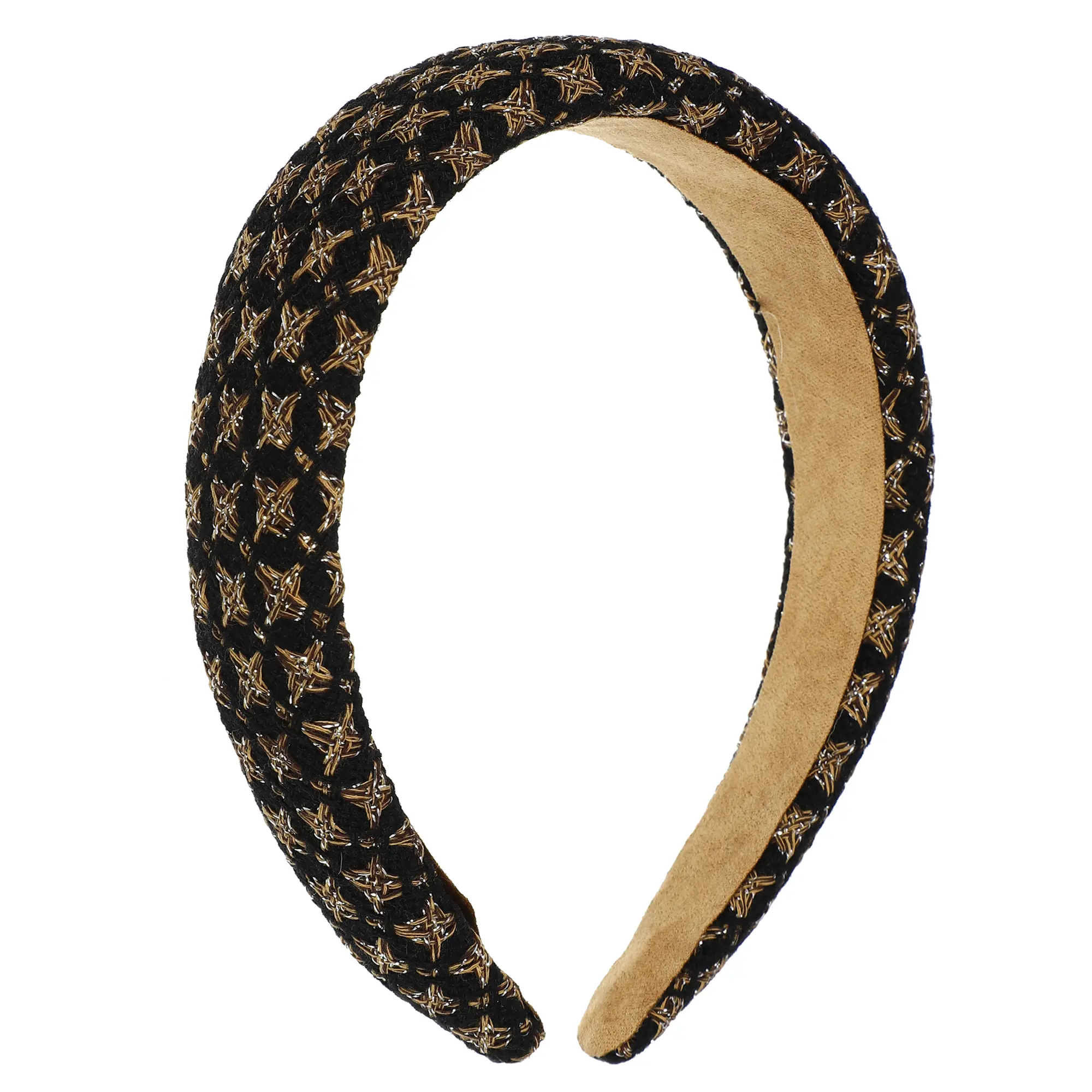Unique Bargains 1 Pcs Tweed Padded Headband, Fashion Hairband for Woman Non Slip, Knitted Check Pattern