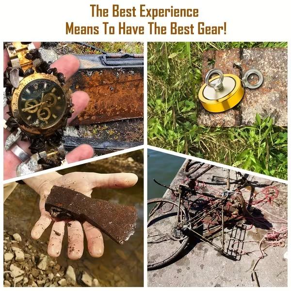 3200LBS Fishing Magnet Kit - Heavy Duty Neodymium Rare Earth Magnet, Double-Sided 2.95", Gloves, Locking Clasp & Threadlocker Included