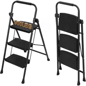 Step Ladder 3 Step Folding Step Stool for Adults 500lbs Capacity Sturdy Step Stool with Anti-Slip Pedals Perfect for & (3-Step)