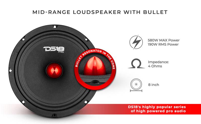 DS18 PRO-GM8.4B 8" Mid-Range Loudspeaker with Bullet 580 Watts 4-Ohm