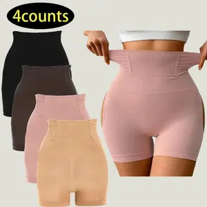 4 PCS-Apricot Color Tummy Control Body Shaper Shorts, Comfortable Breathable Sexy Waist Cinching Leggings Shapewear Womenswear High Butt Lifter Seamless Boyshorts Pink Compression Hip Enhancer