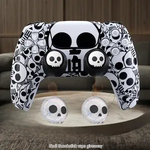 Skull Pattern Controller Skin with 2 Thumb Grip Cap, Non-slip Silicone Controller Protective Cover, Gaming Console Accessories for PS5 Controller, Halloween