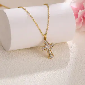 Diamond Cross Necklace Luxurious Vintage Punk Cross Pendant Necklace Women's Gold Chain for Everyday Wear and Gifting Chain i love my girlfriend gifts for women christmas gifts for women anniversary gifts for her christmasgiftideas tiktokshopspringglowup,