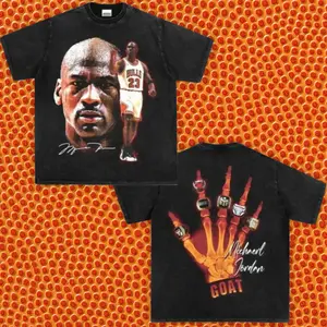[Gildan G5000] Michael Jordan Goat 6 Rings Graphic Shirt, Vintage 90s Bootleg Tee, Retro Basketball Streetwear Apparel, Acid Wash Casual Hoops Fan Gift Men