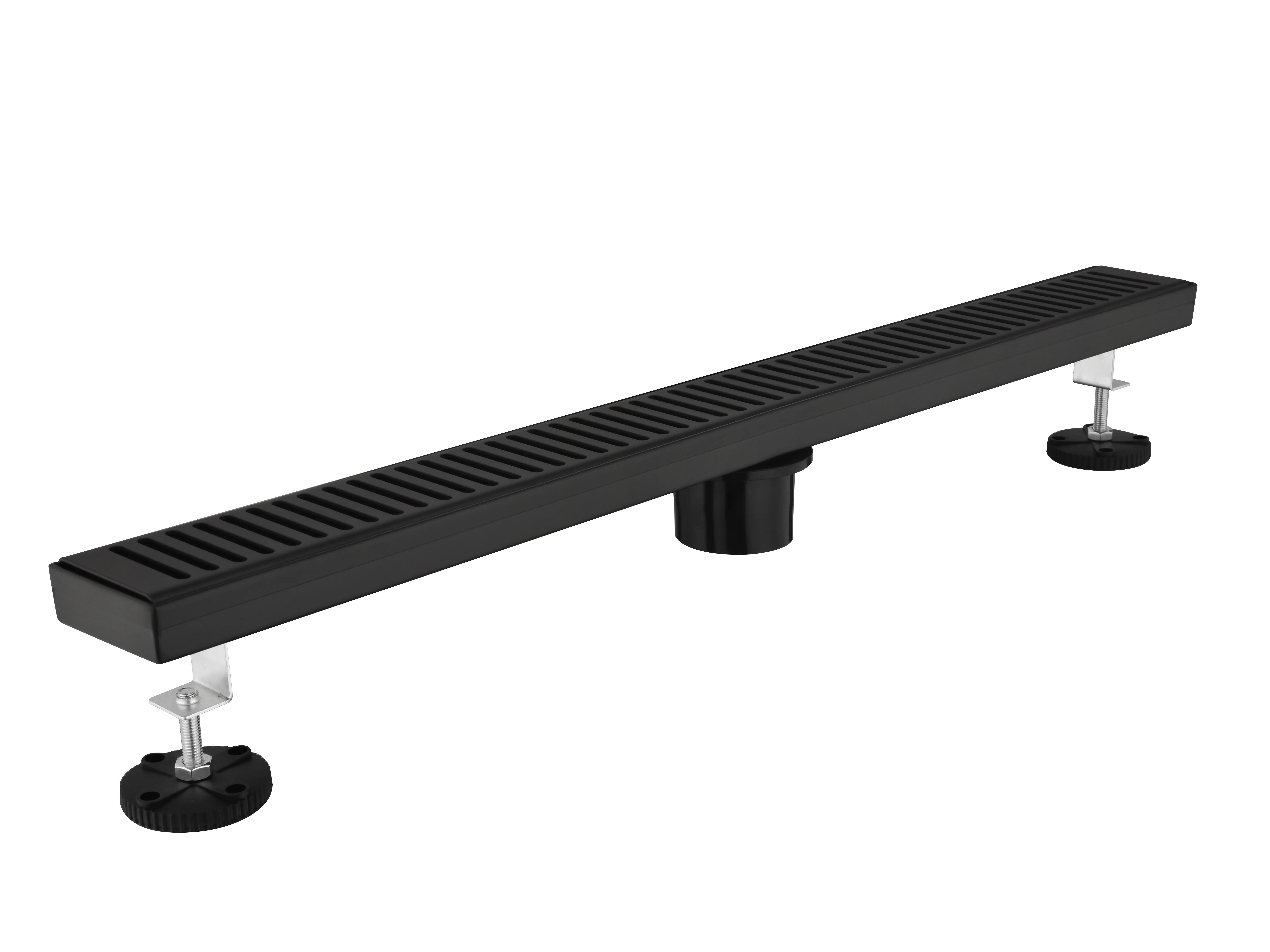 28" Black Linear Shower Drain with Removable Square Pattern Grate, 304 Stainless Steel Rectangular Shower Floor Drain, Linear Drain Leveling Feet, Hair Strainer