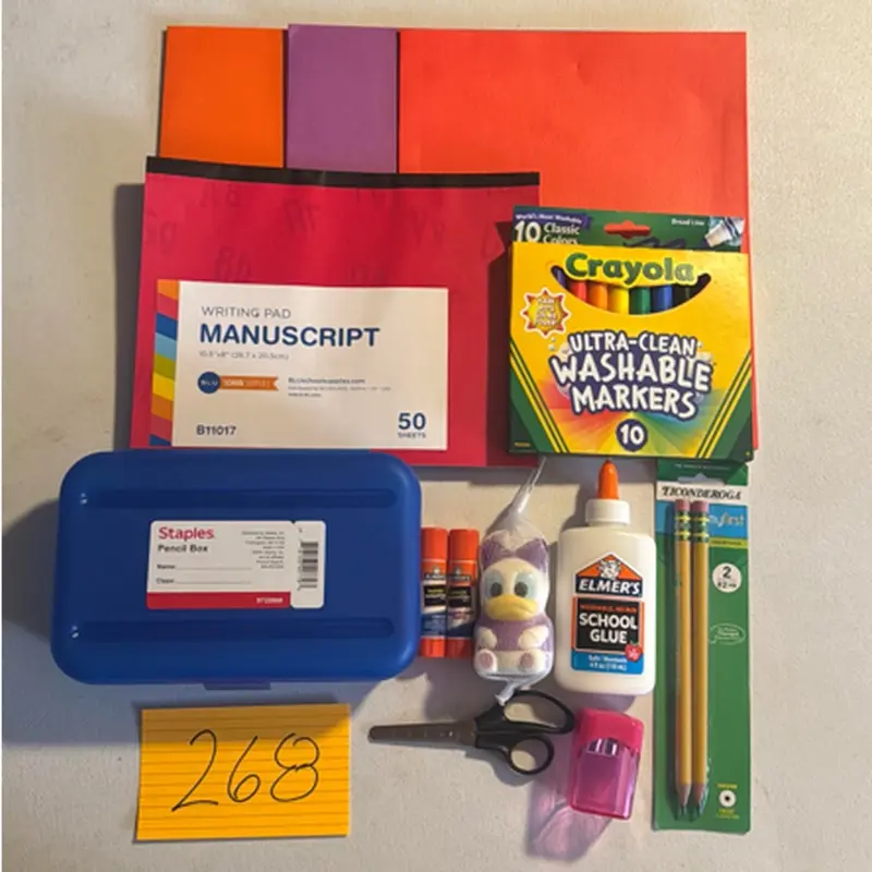 Crayola Kids Craft Kit with 3 Folders 1 Manuscript Writing Pad 10 Markers 2 Pencils 4 oz Glue 1 Sharpener 1 Scissors 1 Foam Squishy 2 Glue Sticks 1 Pencil Box #268