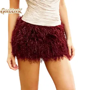 Women's Mini Skirt Elegant Solid Color Feathers Trims Fuzzy Skirt for Party Work Daily Wear