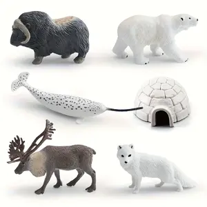 Realistic Arctic Animal Model Set, Polar Fox, Narwhal, Reindeer, Ice House Figurines, Decor Figurine, Handmade Collectible Toys, Christmas Gift Ideas