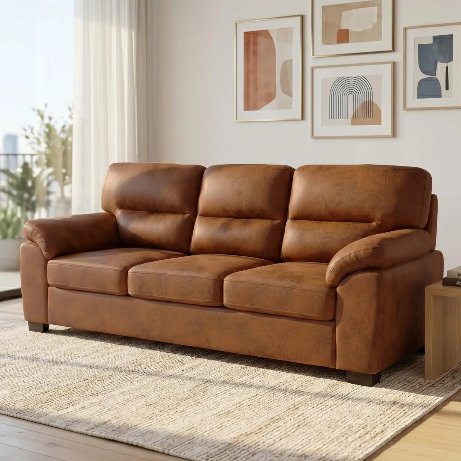 Eyisean 81" Vintage Foil Fabric Upholstered Sofa, Comfy 3-Seater Couch with Padded Armrests & Ergonomic Backrest, Durable Deep Seat Sofa with Triangular Legs for Living Room, Apartment, Bedroom