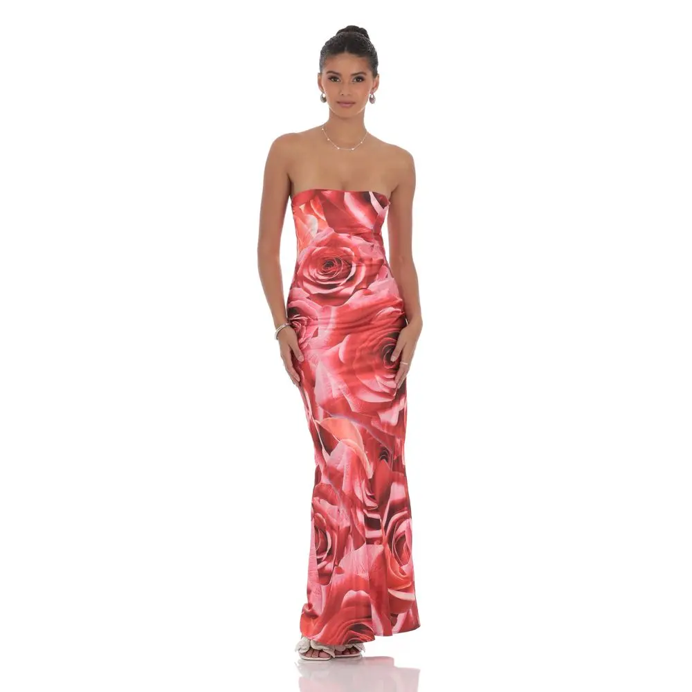 Rose Strapless Maxi Dress in Red