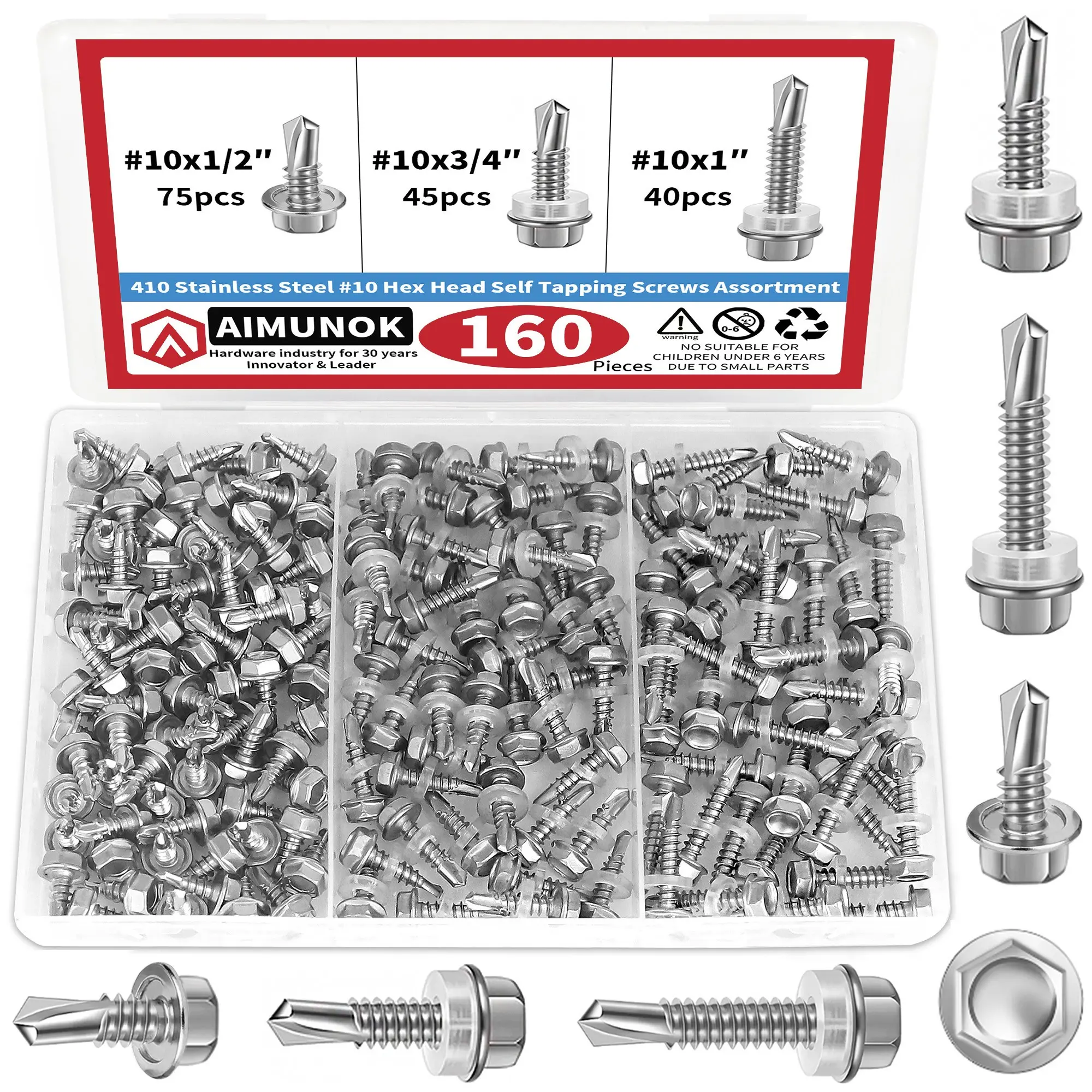 Aimunok 304 Stainless Steel Hex Socket Self-Tapping Screws, Corrosion Resistant, Multiple Sizes, Suitable for Wood/metal/plastic，Allen Drive,Hex Socket Self-Tapping Screw, Hex Head Screws, Self Drilling Screws For Metal