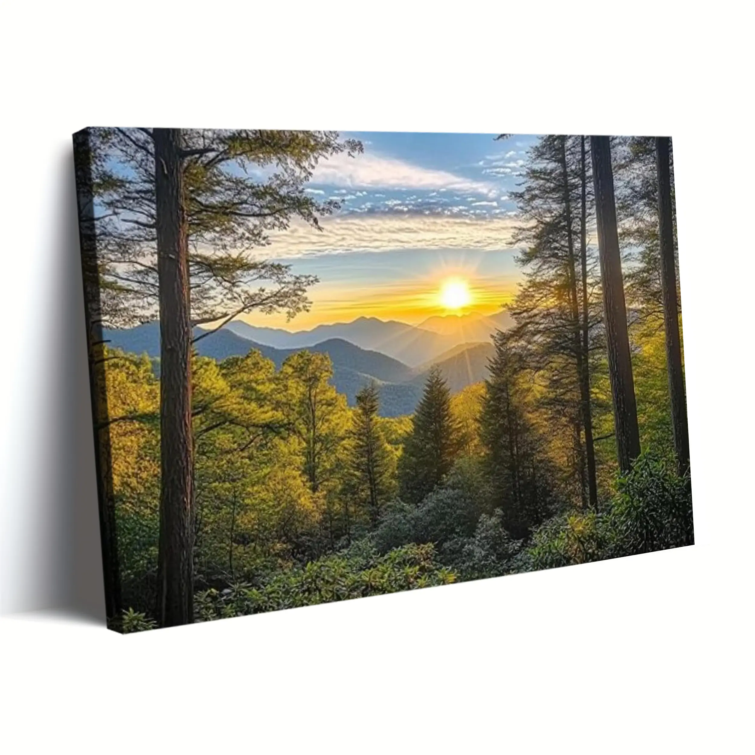 Frameless Great Smoky Mountains Canvas Wall Art - Misty Forest Sunrise National Park Landscape Print, Home Decor for Living Room, Bedroom (Home Supplies, Posters & Prints)