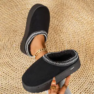 Women's Christmas Santa Claus Plush Slippers Merry Christmas Printed Cozy House Shoes Fleece Lined Mini Snow Boots Winter Footwear Indoor Outdoor