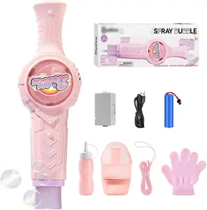 Fog Bubble Machine Rechargeable Automatic Electric Smoke Bubble Maker with Colorful Lights Music for Parties Beaches Summer Events