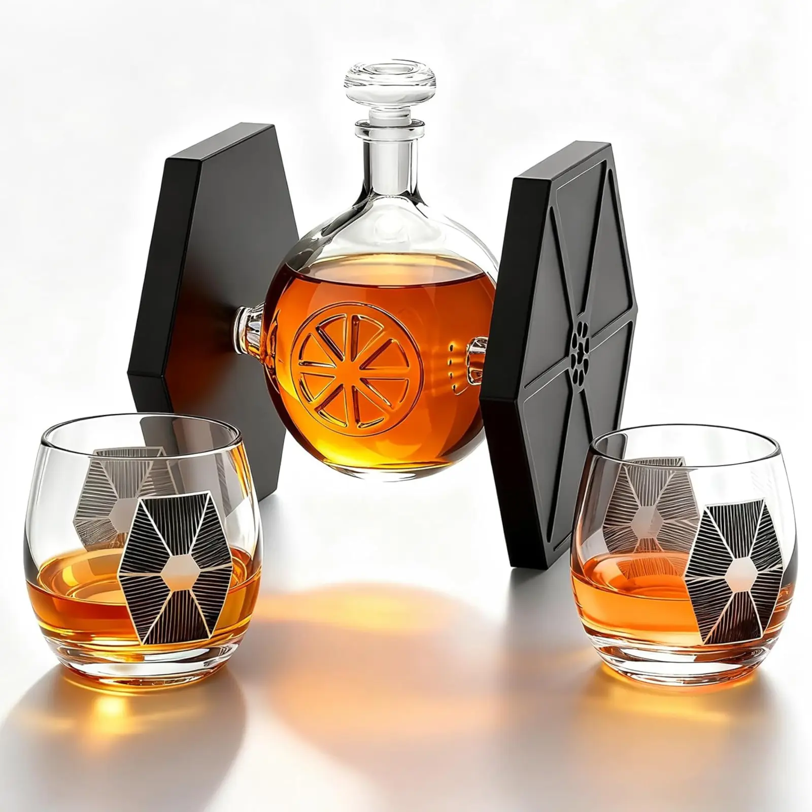 Dark Nova Interceptor Decanter, Glasses & Coaster Set for Men 16.9oz Starfighter Ship Whiskey Sci-Fi Star Wars Style Barware Gift for Birthday Gifts Men Dad Husband Bourbon Scotch Galactic Display