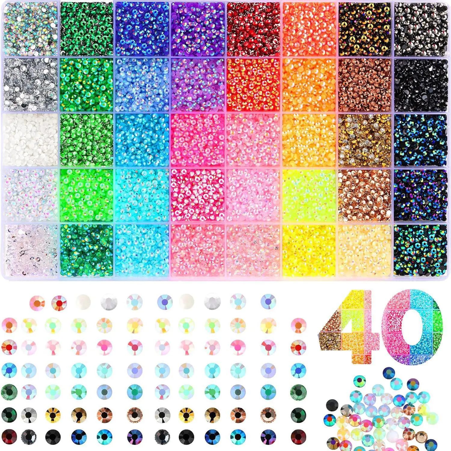 DIY Resin Flatback Gems Kit – 24/40 Grids Rhinestones for Nail Art, Phone Case, Jewelry & Crafts