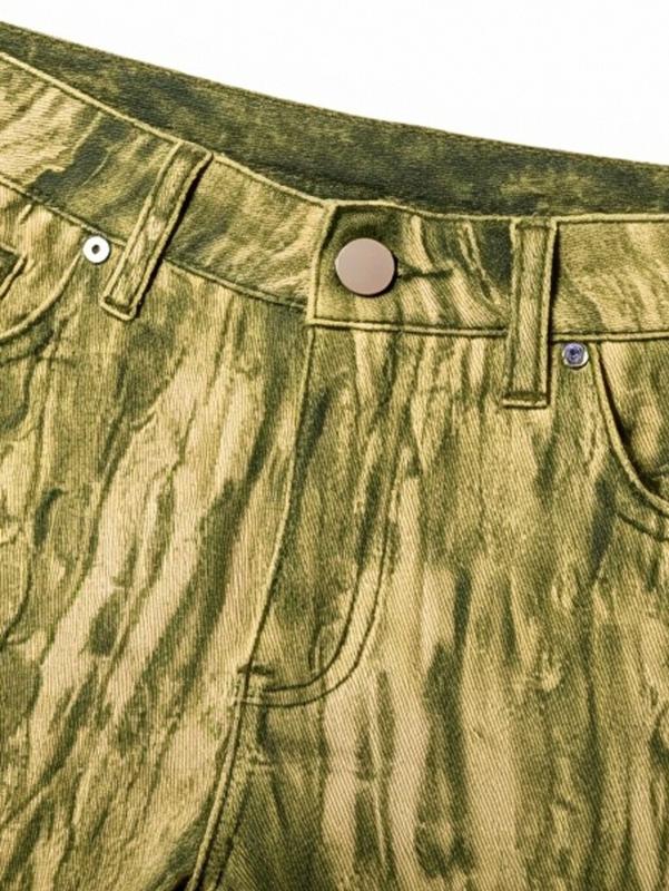 Y2K Olive Green Bleached Destroyed Stacked Denim Pants for Men Trendy Fashionable Jeans with Unique Stacking Design jin  grey  sweatpants bunker  pants