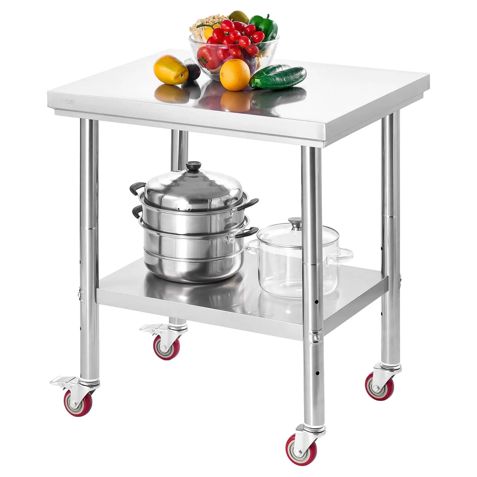 VEVOR Rust-Resistant Stainless Steel 3-Layer Food Prep Table, 24x30x34in Commercial Look Sturdy Rectangle Rolling Adjustable Desk with Wheels, Undershelf Rack, Garage Organizer Storage for Restaurant Kitchen Kneading Dough Workstation