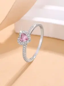 S925 Sterling Silver Ring for Women, Sweet Style Rhinestone Decorated Heart Shaped Ring, Fashion Casual Trendy Exquisite Jewelry for Party for Gift, Elegant Engagement Wedding Ring, Engagement Rings