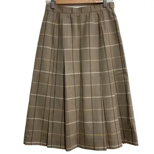 Pre-owned BURBERRY Wool Small Leather Goods Vintage Check Pleated Skirt