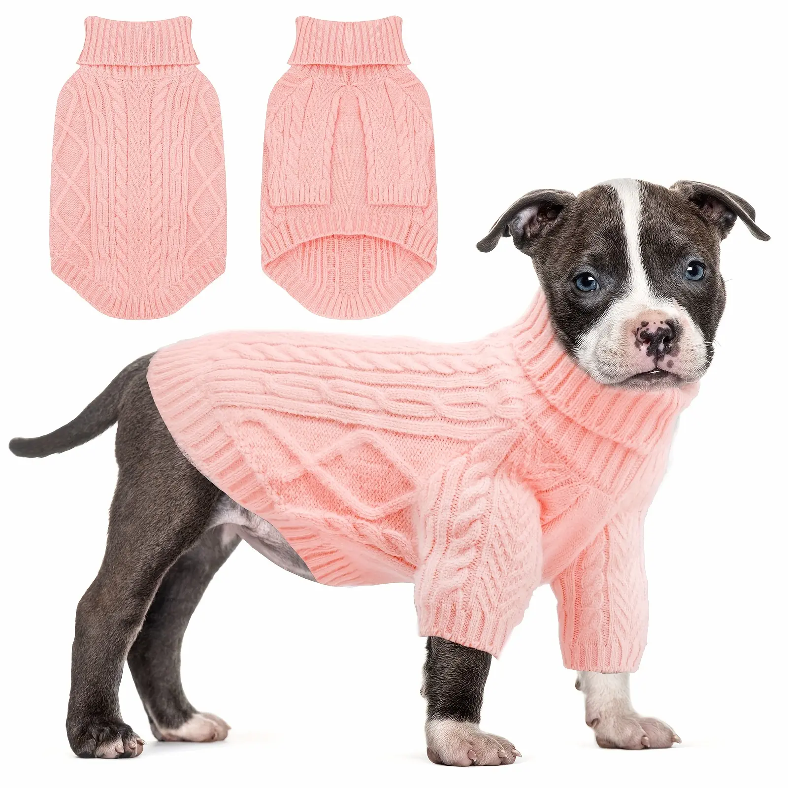 Cozy Pink Turtleneck Dog Sweater - Warm Knit Pullover with Soft Long Sleeves, All-Season Winter Spring Fall Apparel for Small to Medium Breeds (Chihuahuas, Bulldogs, Dachshunds) - Machine Washable Pet Sweater for Indoor/Outdoor Use