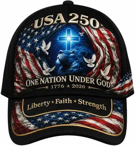 USA 250th Anniversary Faith Art Print Hat Patriotic American Flag Cap 250 Years One Nation Under God Hat