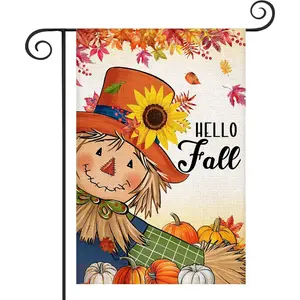 Fall Scarecrow Pumpkin Garden Flag 12x18 Inch Double Sided Burlap Autumn Thanksgiving Sunflower Flag for Outside Farmhouse Garden Yard Lawn Outdoor Decorative