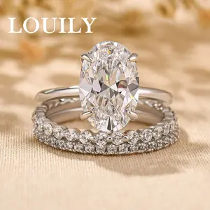 Louily Jewelry 3.5 Carat Oval Cut Women's Wedding Ring Set In Sterling Silver,5A Cubic Zirconia CZ Promise Ring,Elegant Wedding Ring Accessory
