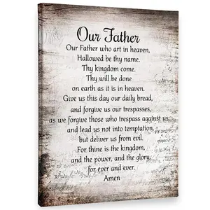 The Lord's Prayer Scripture Farmhouse Living Room Bedroom Kitchen Framed Canvas Wall Art Rustic Religious Christian Home Decor Gift for Mom