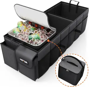 Trunk Organizer, Sturdy Foldable with Cooler for Car & SUV, 3 Compartments, Black, 30.90”×12.60”×10.63