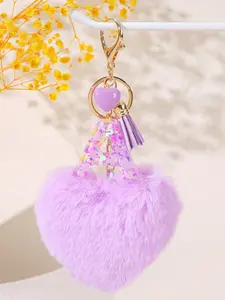 Love-Heart Shape Pom-Pom Letter Keychain, Trendy Cute Keychain, Cute Love Fringe Initial Pendant, Purse Hanging Bag Charm, Car Key Chain, Valentine's Day Gift