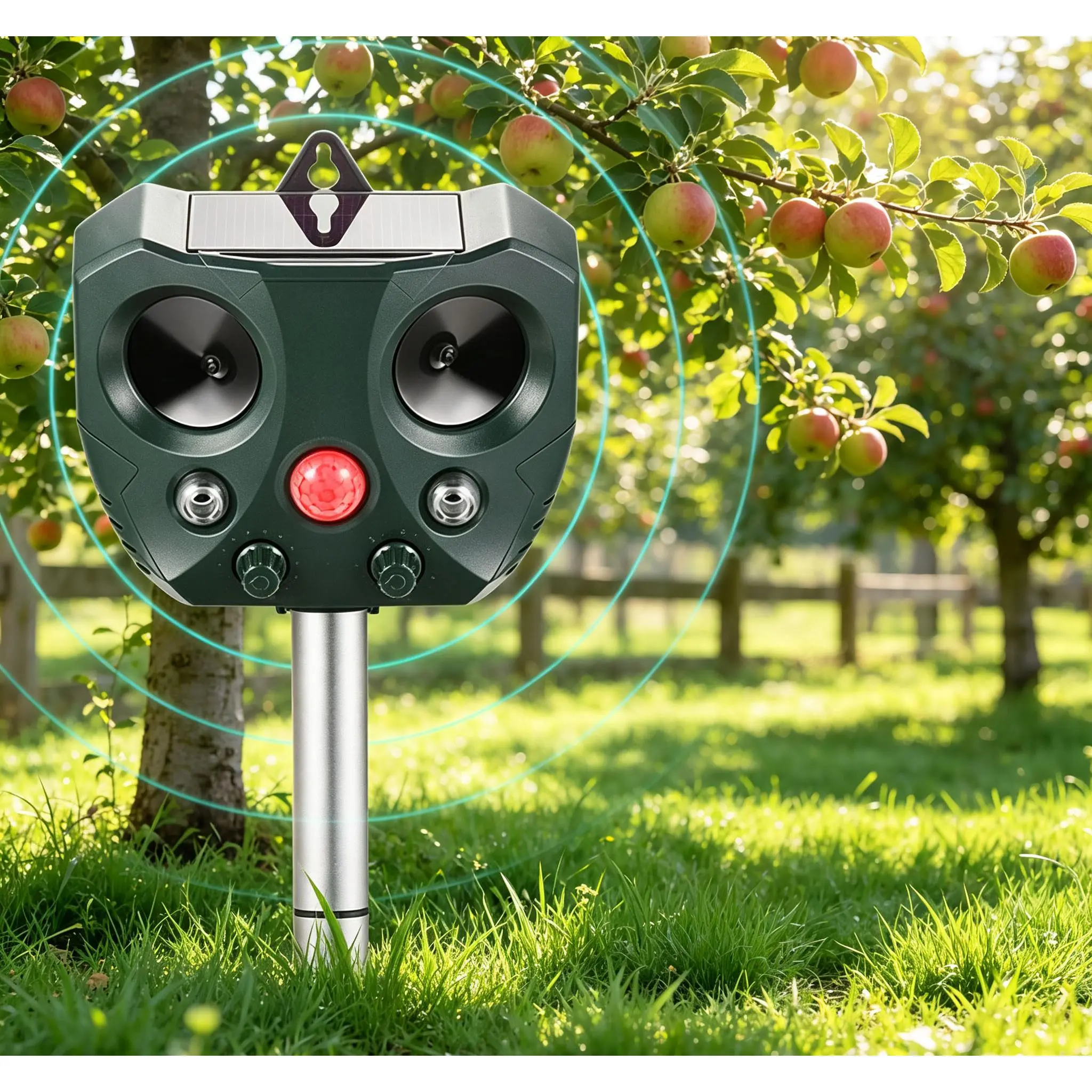 Waterproof Solar Ultrasonic Pest Repellent, Adjustable Frequency Outdoor Animal Deterrent, Human & Pet Safe, Effectively Scare Away Squirrels, Raccoons, Deer and Stray Animals