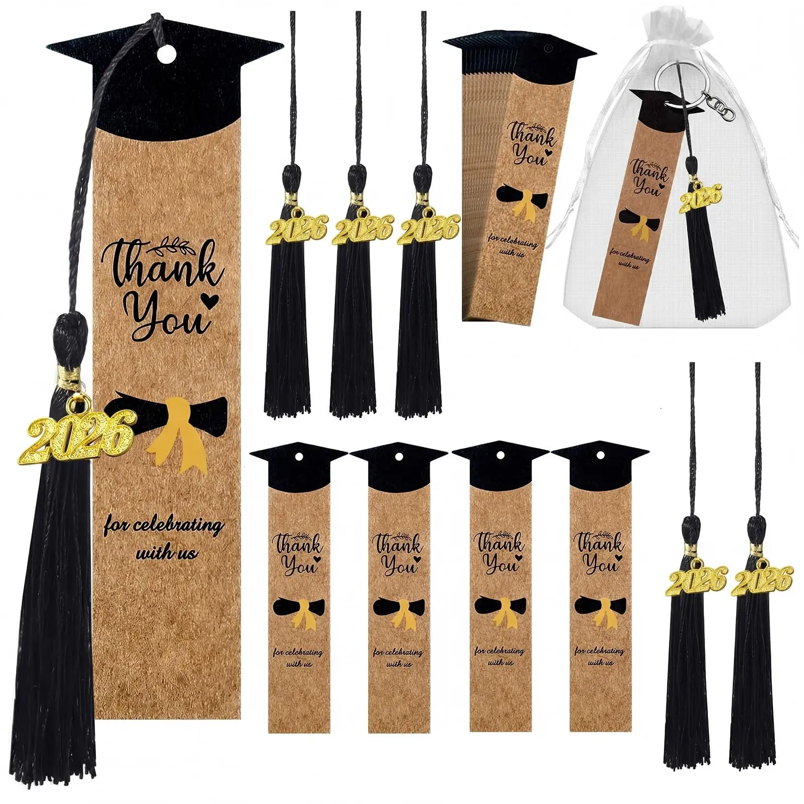 24-Set 2026 Graduation Party Favors Assortment, Metal Bookmark with Tassel, Keychain, Thank You Tag & Organza Bag – Appreciation Gifts, Party Bag Fillers, Gift Accessories for Guests, Prepackaged Party Gifts