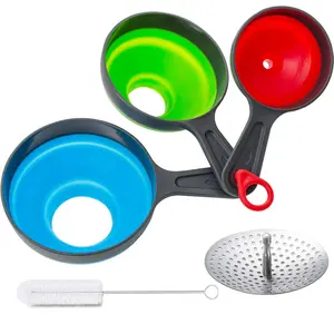 Canning Funnel with Strainer,  Grade  Collapsible Kitchen Funnel, Wide Mouth for Canning, Filling Bottles & Mason Jars, 4 Pack