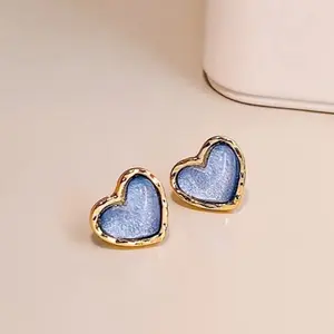 Iridescent Blue Heart-Shaped Earrings with Delicate Design - Perfect for Any Occasion, Free Gift Included