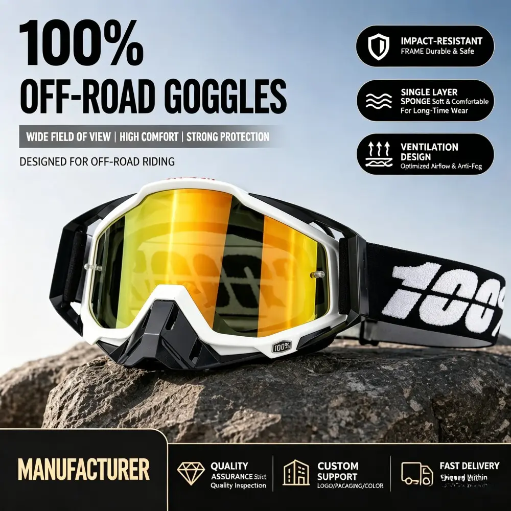 100% Off-Road Motorcycle Goggles, Motocross Goggles, Dirt Bike Goggles, Motorcycle Gear, Outdoor Cycling Windshield Glasses, Outdoor Riding Goggles, Durable Protection for Riders, Perfect for Adventure Enthusiasts